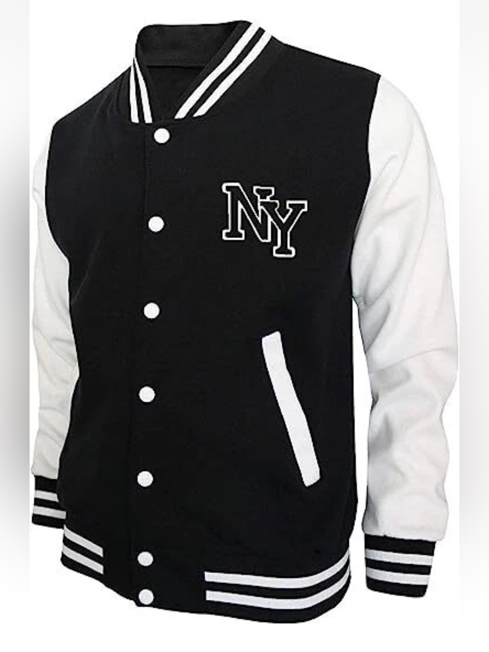 NY Black & White Classic Varsity Letterman Bombers Jacket W/Chenille Letters NWT